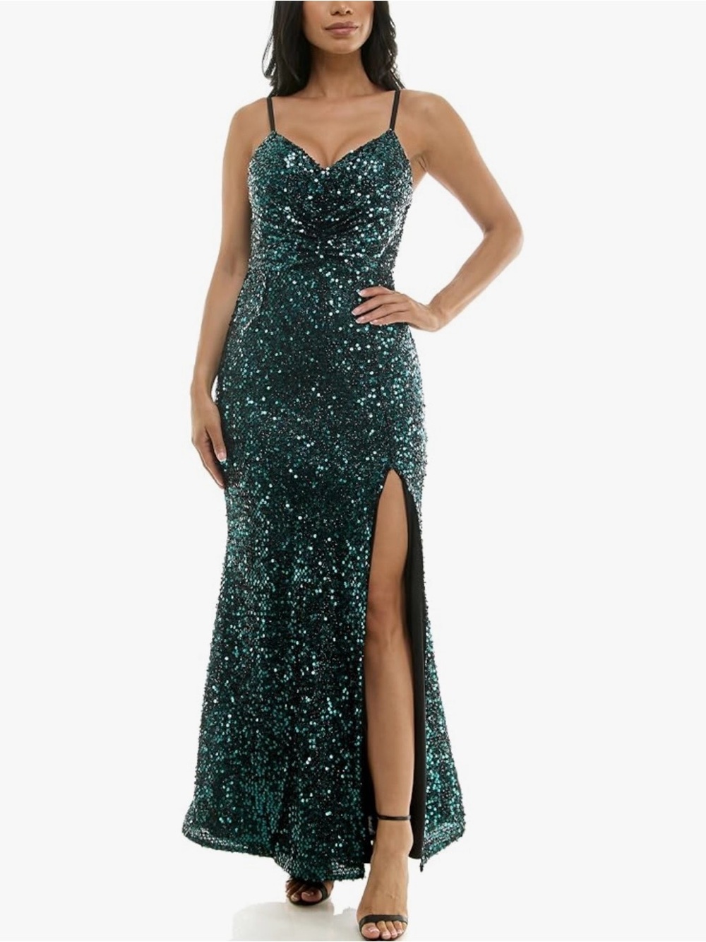 Emerald Green Sequin Evening Gown